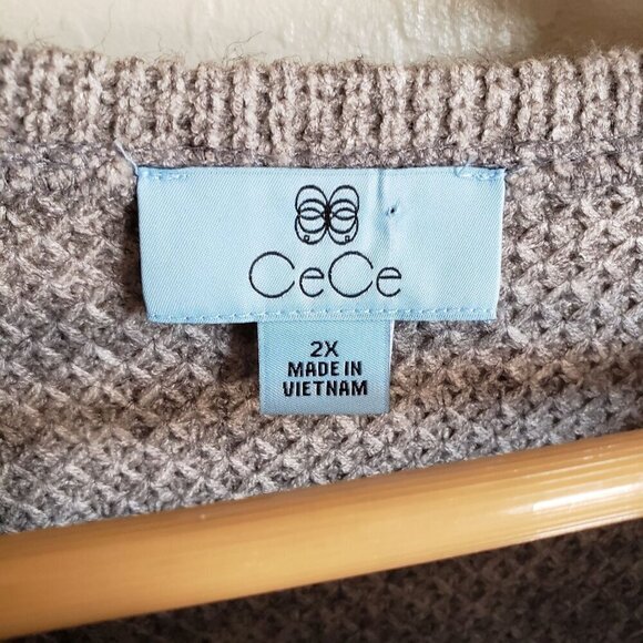 CeCe Puff Sleeve Knit Peplum Sweater Silver Heather Grey Size Womens 2X Plus NEW - Picture 2 of 12